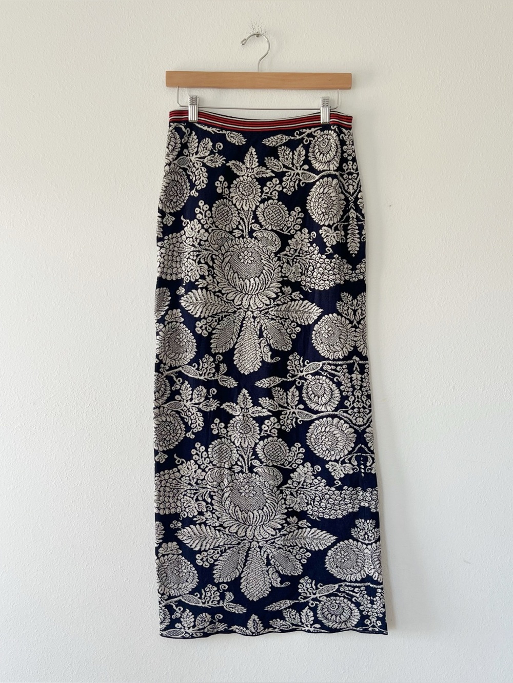 PERUVIAN CONNECTION | Rare Anjali Pima Cotton Knit Floral Maxi Skirt | S